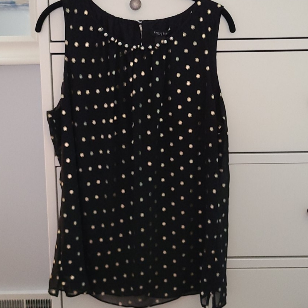 Black tank top with gold polka dots
